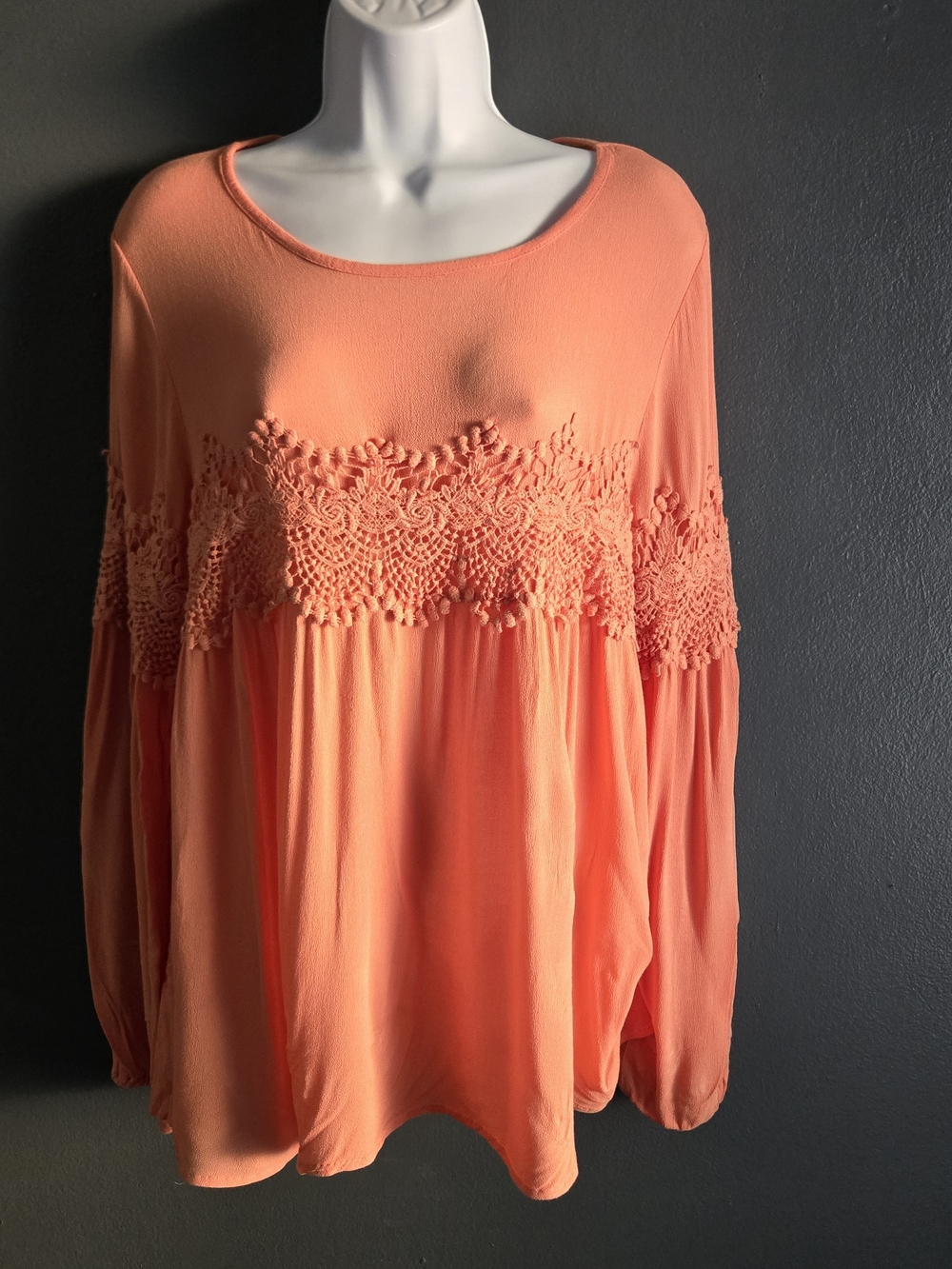 Coral Babydoll Peasant Coquette Coastal Boho Lace Blouse XL